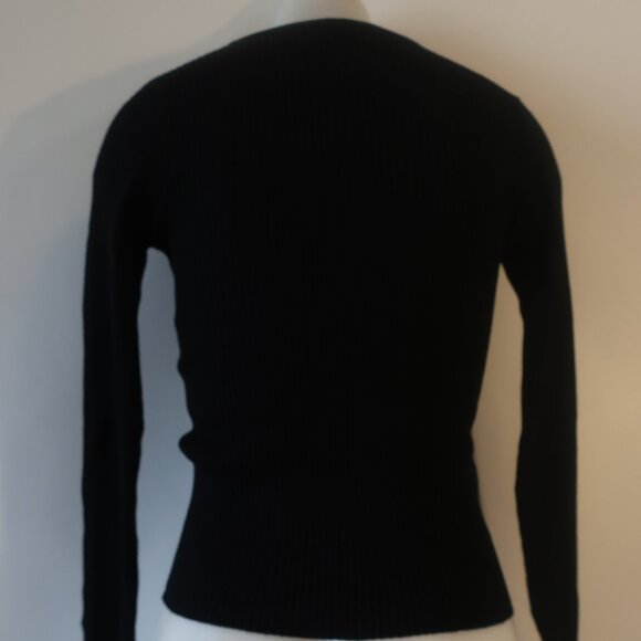 Womens MNG Black Ribbed Knit Crew Striped Cuff Sweater S - Picture 8 of 11